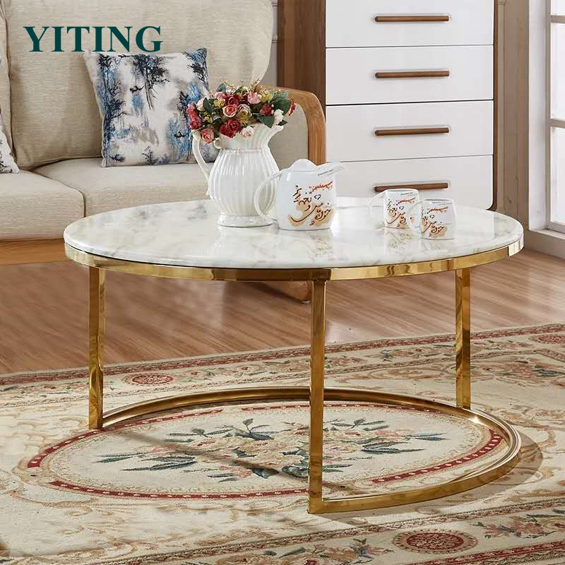 Stainless steel high gloss granite marble top small oval round rotating kitchen dining table