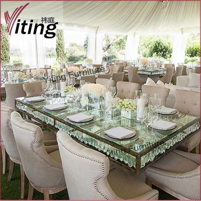 Elegant fancy mirror glass wedding table with crystal