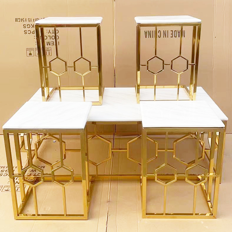 Luxury Style Golden Stainless Steel Marble Top 1+4 Tea Table