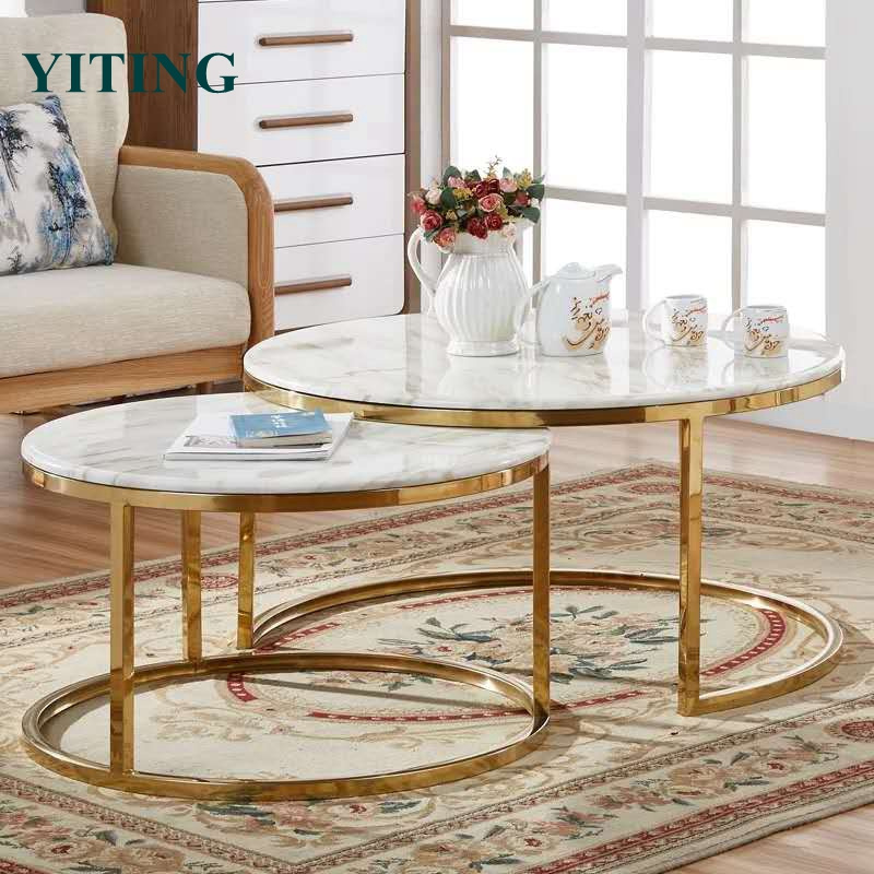 Stainless steel high gloss granite marble top small oval round rotating kitchen dining table