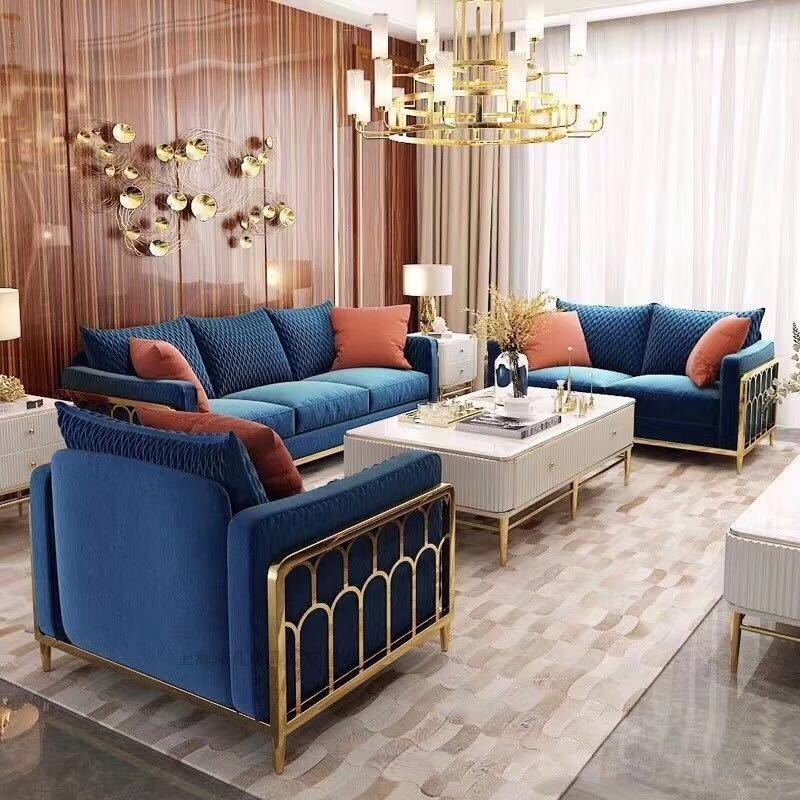 New fashion modern simple luxury stainless steel sofa combination living room high-end club gold sofa