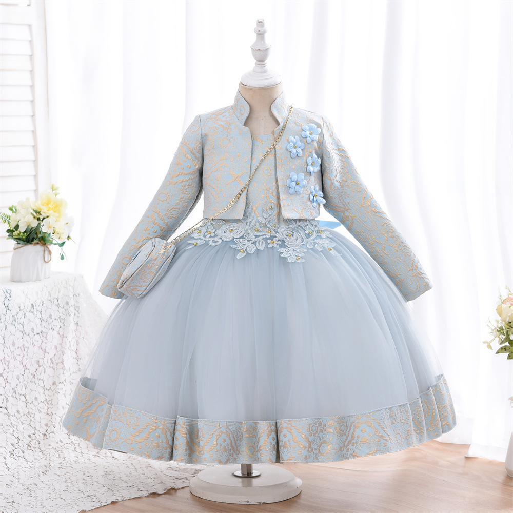 High quality  Hot sale autumn and winter flower girls dresses princess girls dresses for wedding birthday party