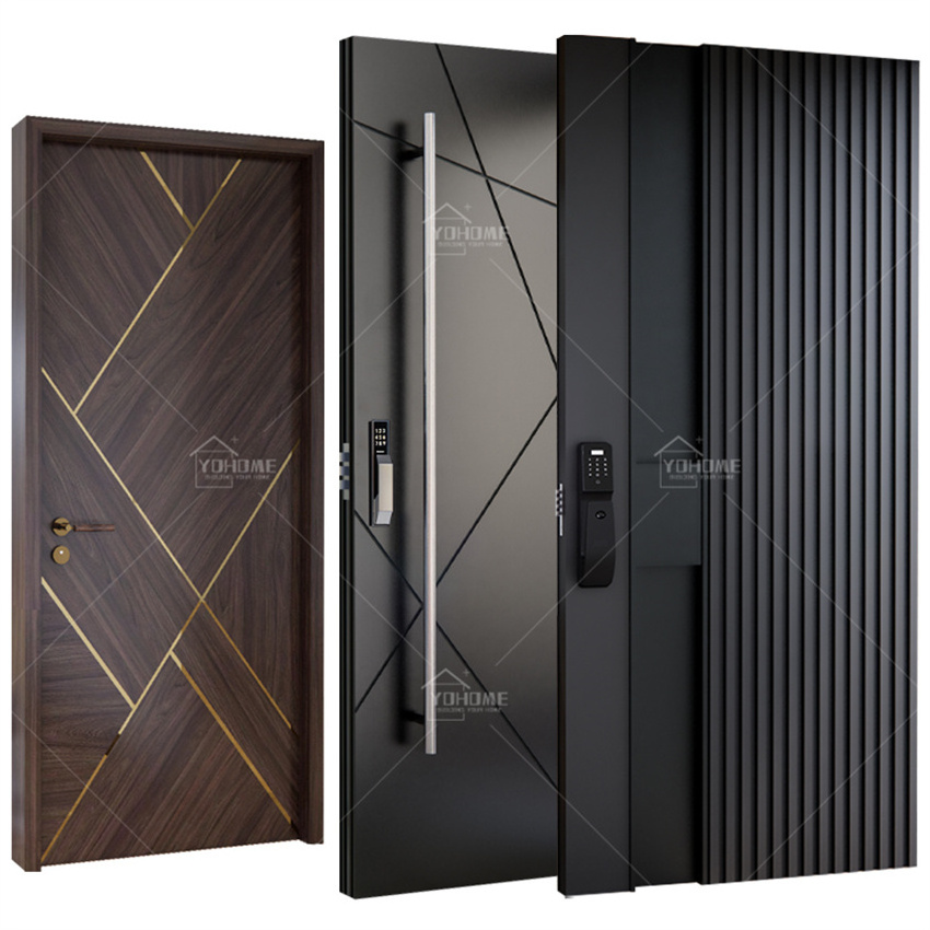 Yohome design luxury interior and exterior security doors luxury internal wood door for bedroom modern villa entrance front door