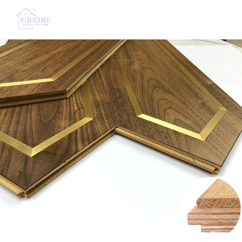 Unit block parquet wood flooring metal brass inlay wood art parquet wood flooring patterned engineered parquet flooring tile