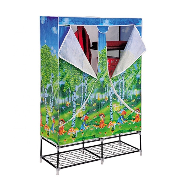 Cheap Folding Fabric Cupboard Non-woven Clothes Wardrobe With Steel Tubes Frame