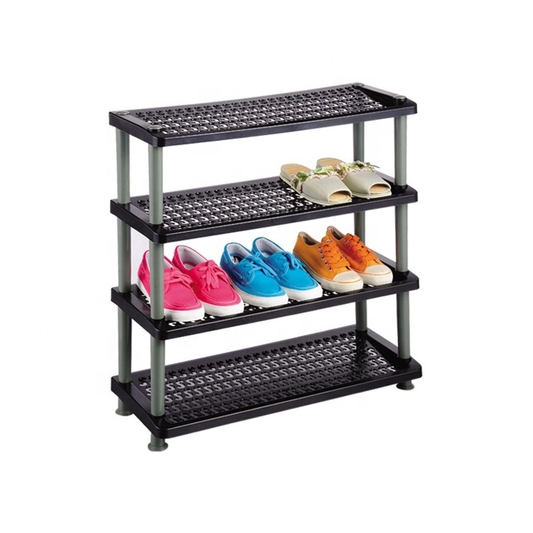 High Quality portable shoe shelves standing 4 Tier stackable plastic shoe rack