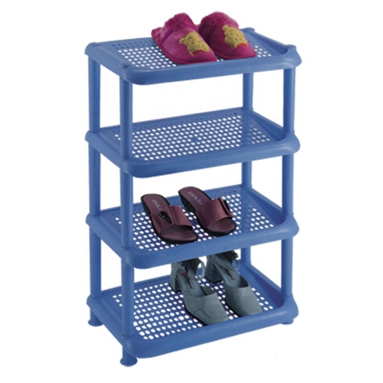 High Quality portable shoe shelves standing 4 Tier stackable plastic shoe rack