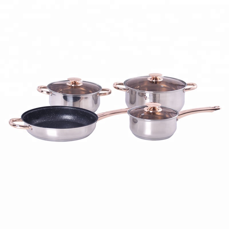 In stock household cookware set 6pcs glass lid sauce pot non stick stainless frying pan LB-1105-7 kaisa hoff