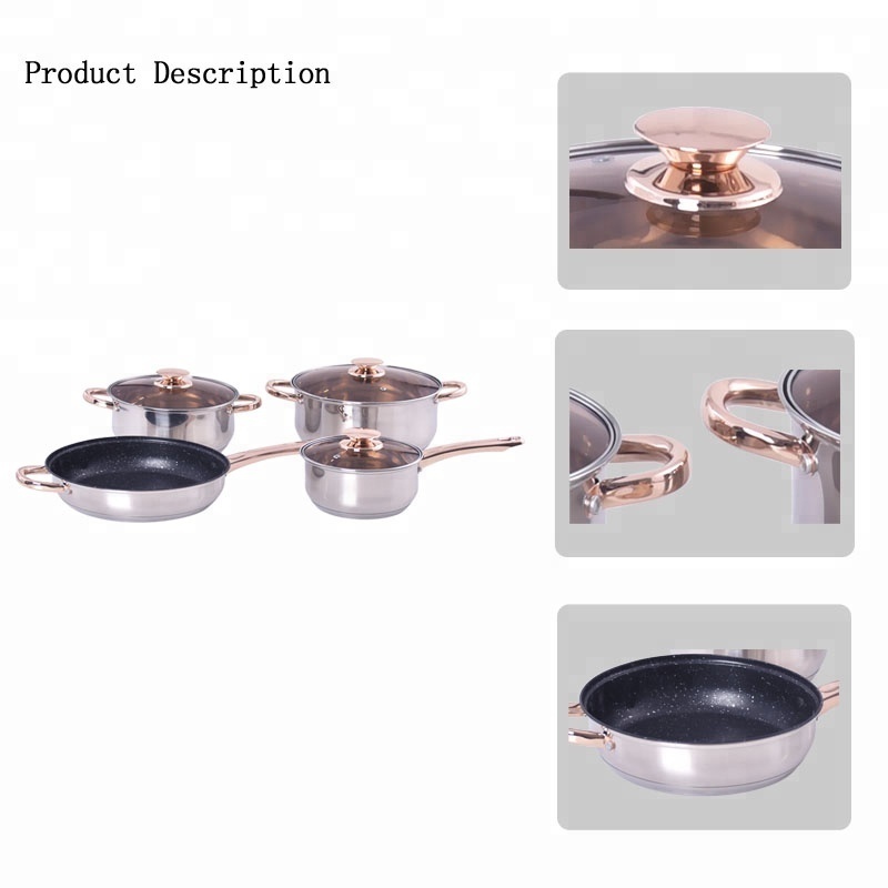 In stock household cookware set 6pcs glass lid sauce pot non stick stainless frying pan LB-1105-7 kaisa hoff