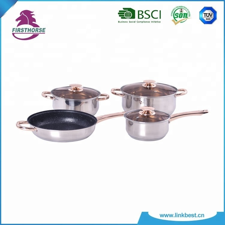 In stock household cookware set 6pcs glass lid sauce pot non stick stainless frying pan LB-1105-7 kaisa hoff