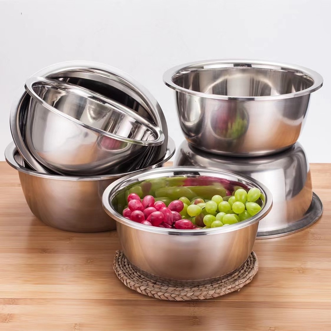 Custom Color Metal Stainless Steel Mixing Bowl Set Multifunction Kitchen Basin and Colander for Wash Vegetables or Knead Dough