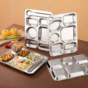 Custom Food Trays Stainless Steel Kids Plate Military Mess Tray Dividing Kids Plate Food Tray with Compartments