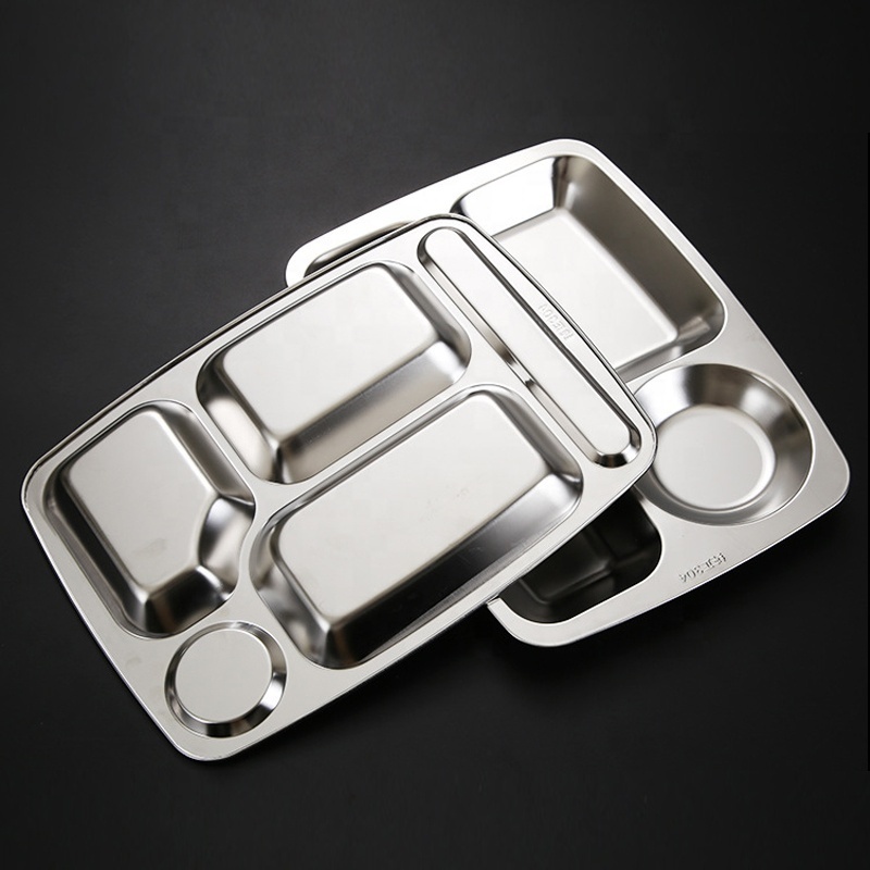 Custom Food Trays Stainless Steel Kids Plate Military Mess Tray Dividing Kids Plate Food Tray with Compartments