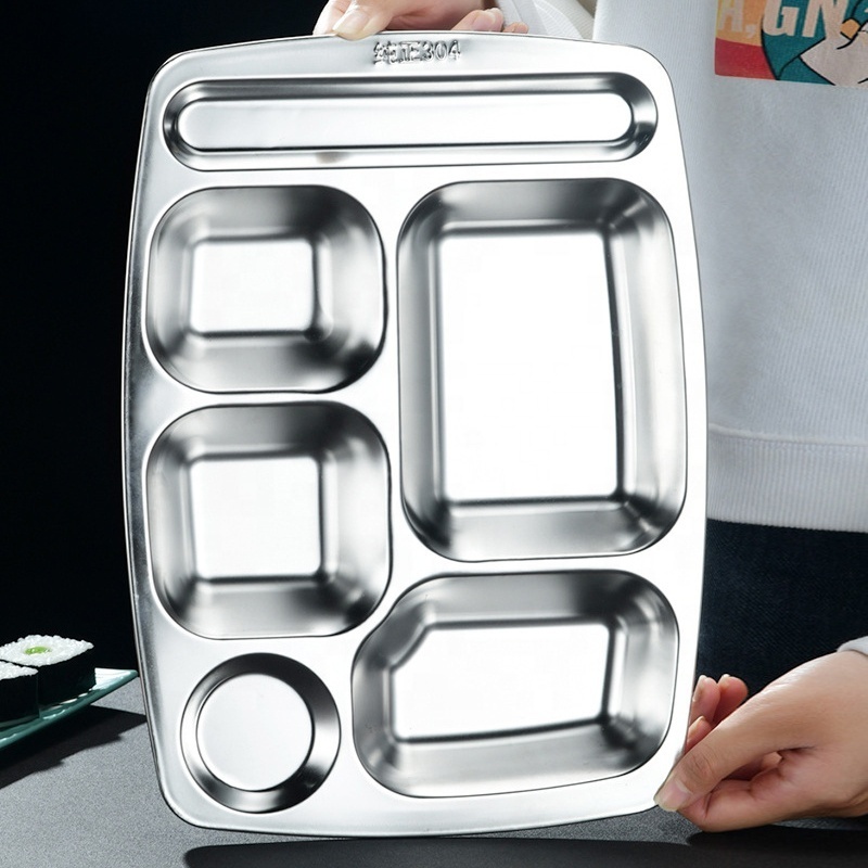 Custom Food Trays Stainless Steel Kids Plate Military Mess Tray Dividing Kids Plate Food Tray with Compartments