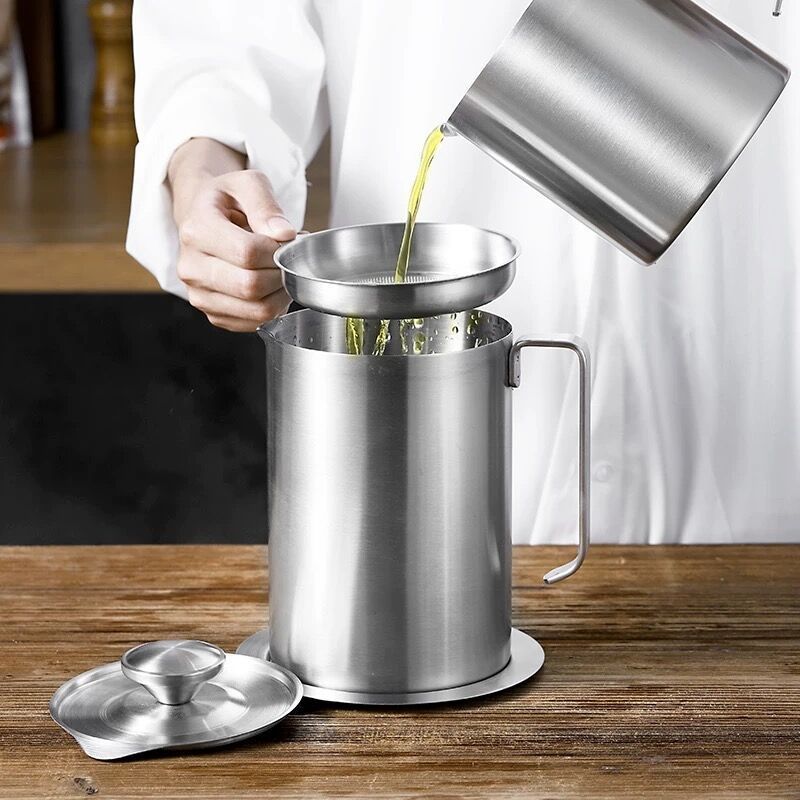 new kitchen utensil household oil filter pot metal stainless steel oil strainer pot with filter