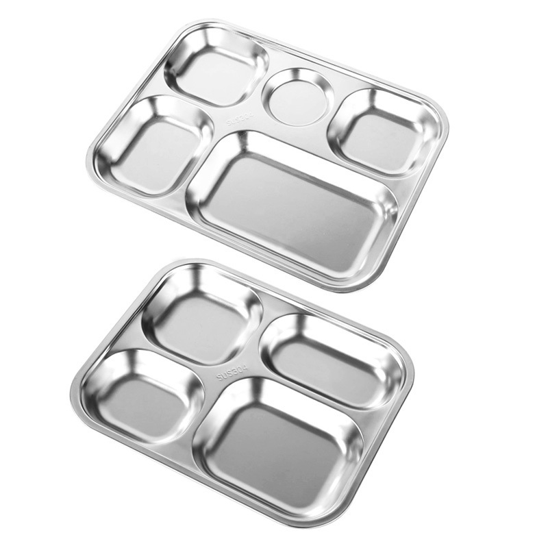 School Hospital Food Dinner Service Tray Metal Stainless Steel Fast Food lunch Plate with 3 4 5 compartments