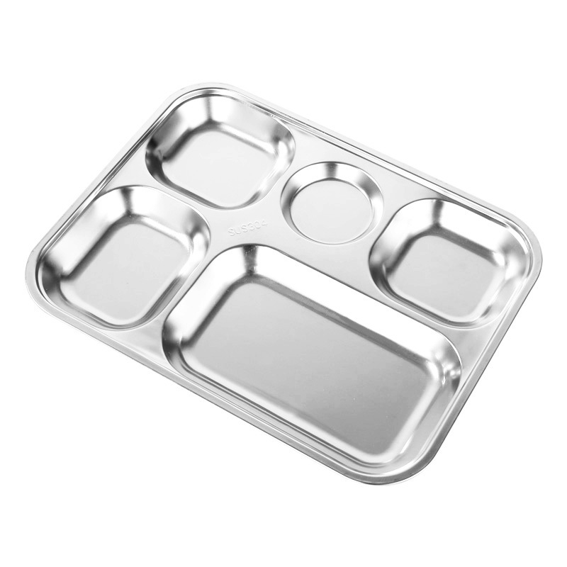 School Hospital Food Dinner Service Tray Metal Stainless Steel Fast Food lunch Plate with 3 4 5 compartments