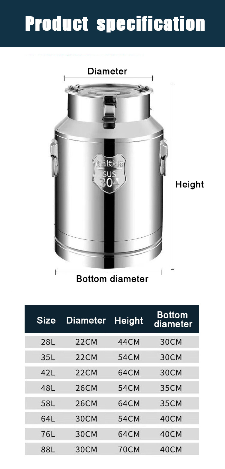 keep warm milk storage container drums pail metal honey tanks 304 stainless steel 10L-100L milk cans