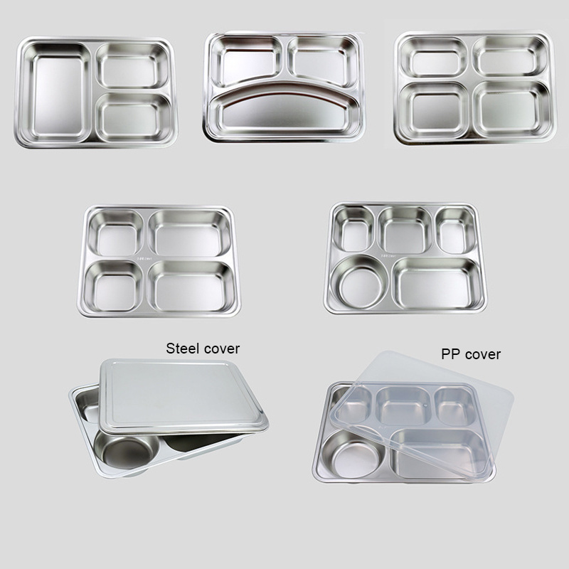 wholesale hotel hospital school 3 divided plate lunch tray divided serving dish metal stainless steel food tray with lid