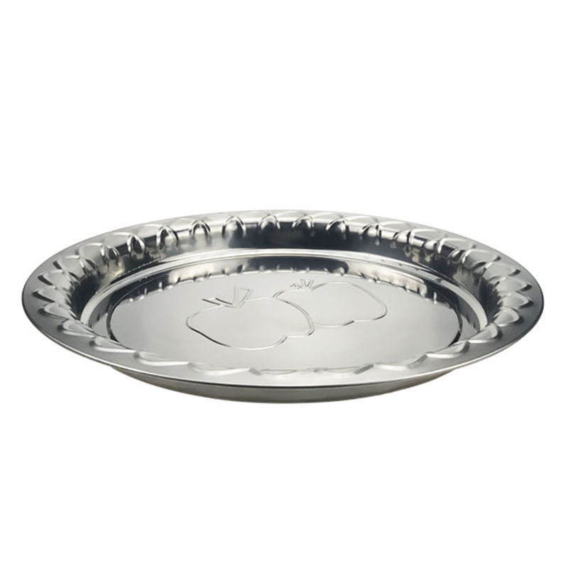 Factory Cheap 60cm Platter Kitchen Stainless Steel Dinner Plate Round Embossed Fruit Dish Restaurant Food Service Tray