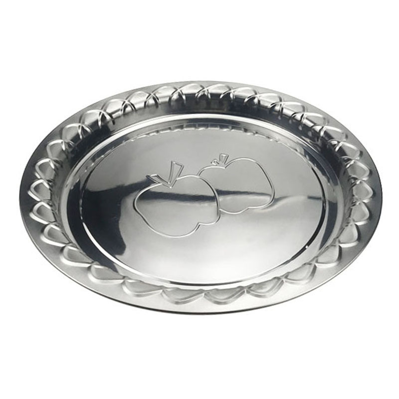 Factory Cheap 60cm Platter Kitchen Stainless Steel Dinner Plate Round Embossed Fruit Dish Restaurant Food Service Tray