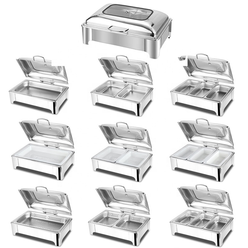 Stainless Steel Chafing Dishes with Folding Shelf Buffet Food Warmer Rectangular Chafing Dish