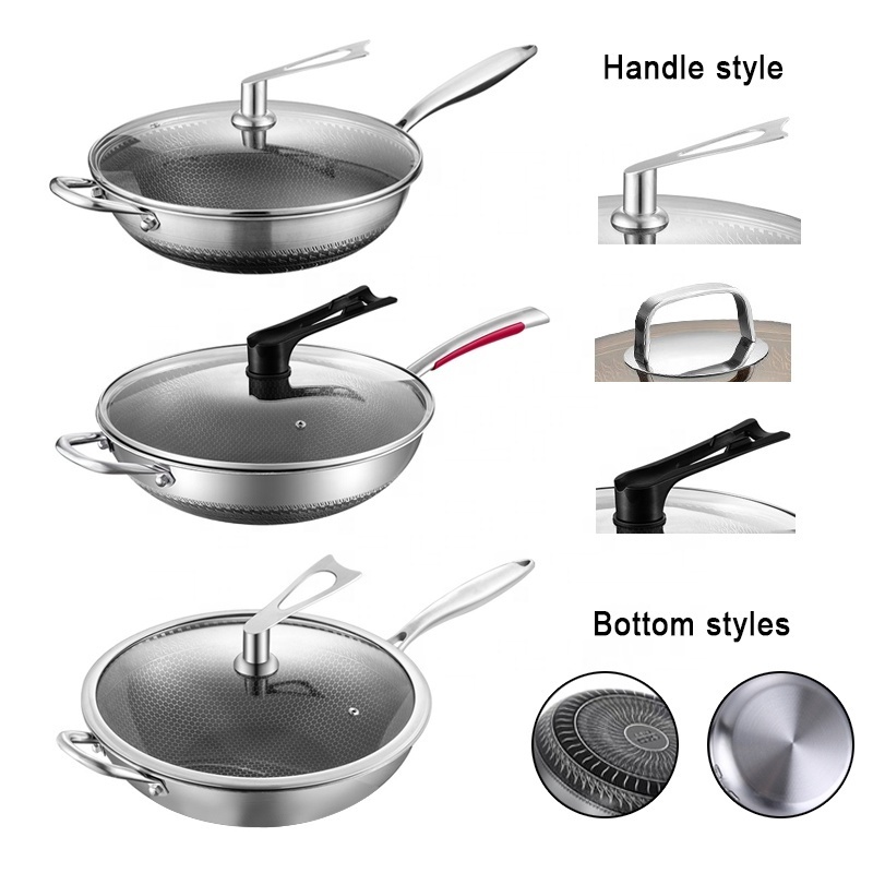 Non Stick Fry Pan Cookware 304/316 Stainless Steel Honey Comb Frying Pan Triply Nonstick Pan Frying with Handle