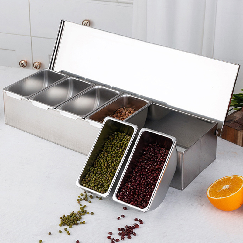 kitchen rectangle metal stainless steel salt sugar masala spice jar set seasoning spice storage box