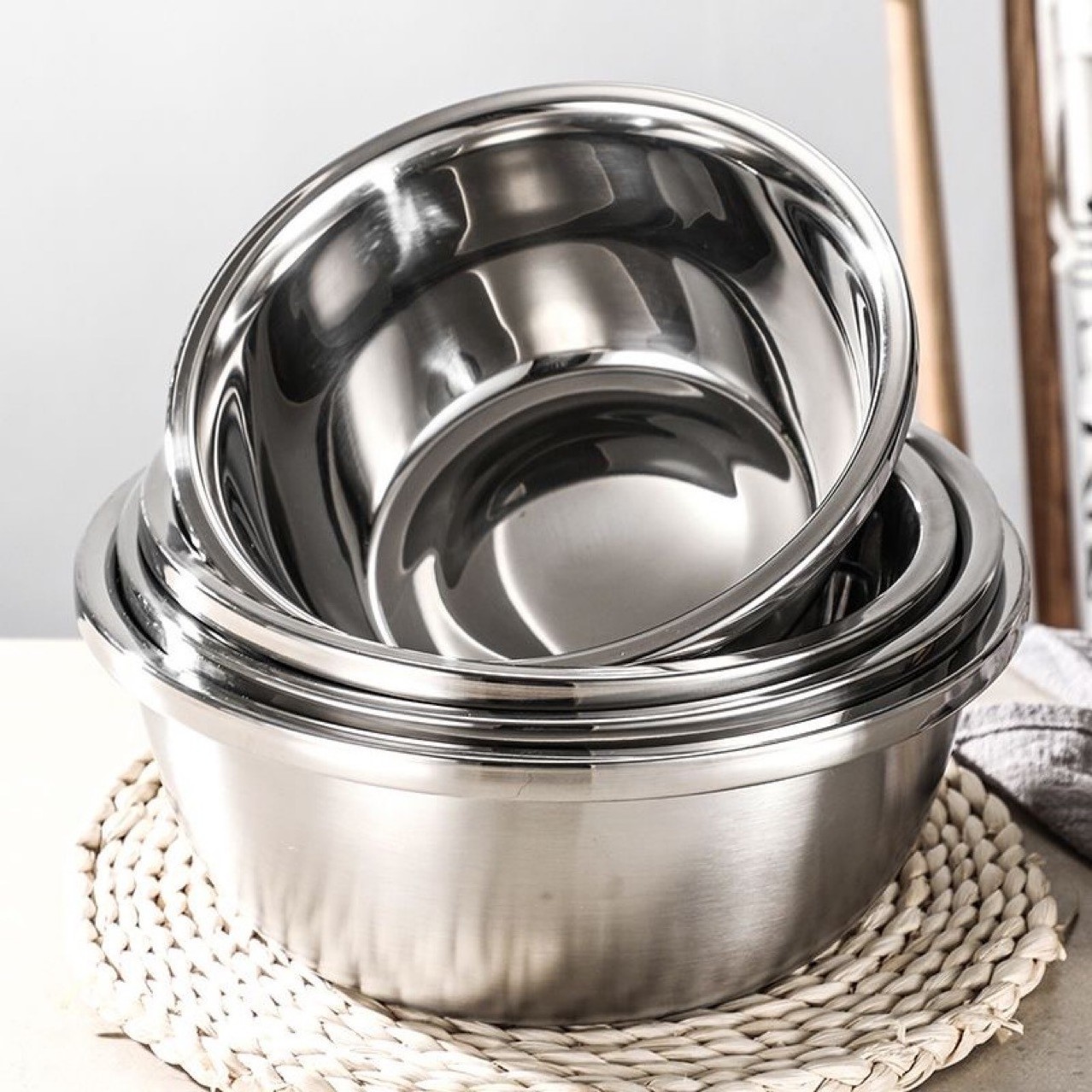 Custom Color Metal Stainless Steel Mixing Bowl Set Multifunction Kitchen Basin and Colander for Wash Vegetables or Knead Dough