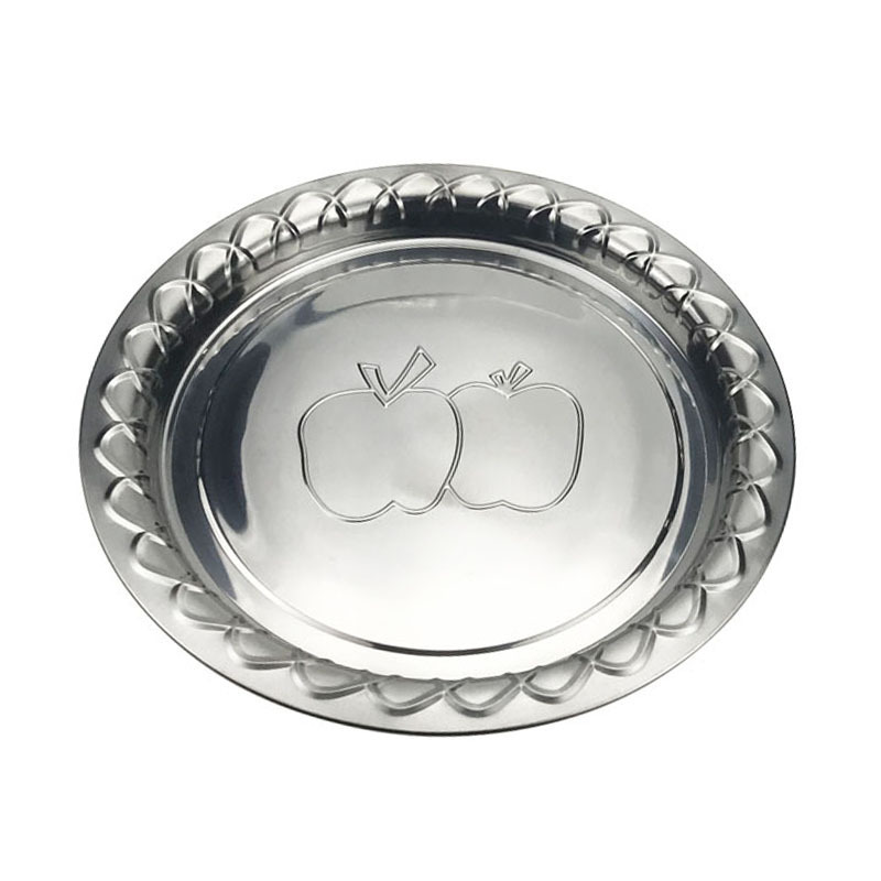 Factory Cheap 60cm Platter Kitchen Stainless Steel Dinner Plate Round Embossed Fruit Dish Restaurant Food Service Tray