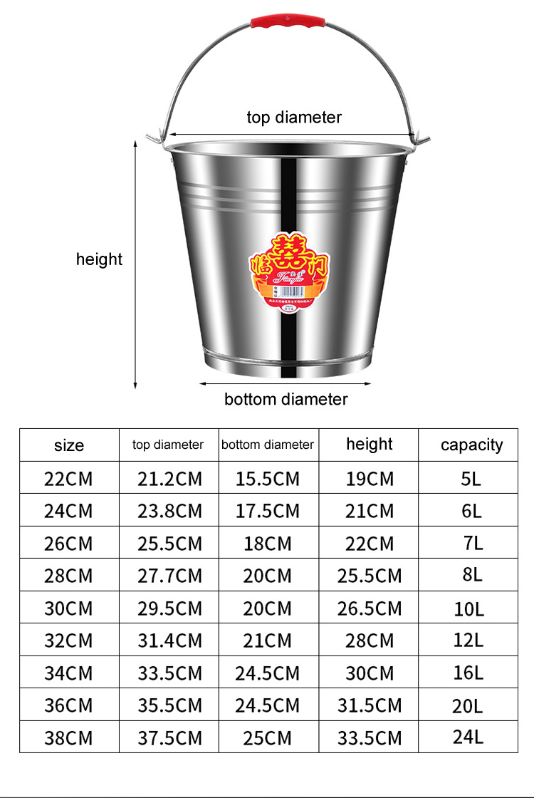 Multi size household use multi sizes metal water pails stainless steel water bucket with handle