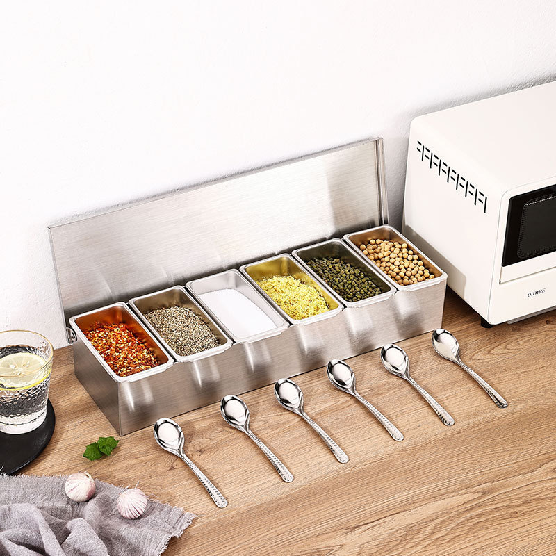 kitchen rectangle metal stainless steel salt sugar masala spice jar set seasoning spice storage box