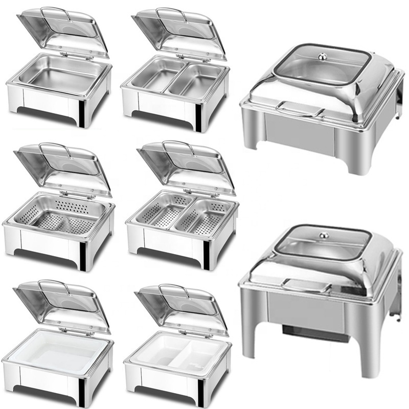 Stainless Steel Chafing Dishes with Folding Shelf Buffet Food Warmer Rectangular Chafing Dish