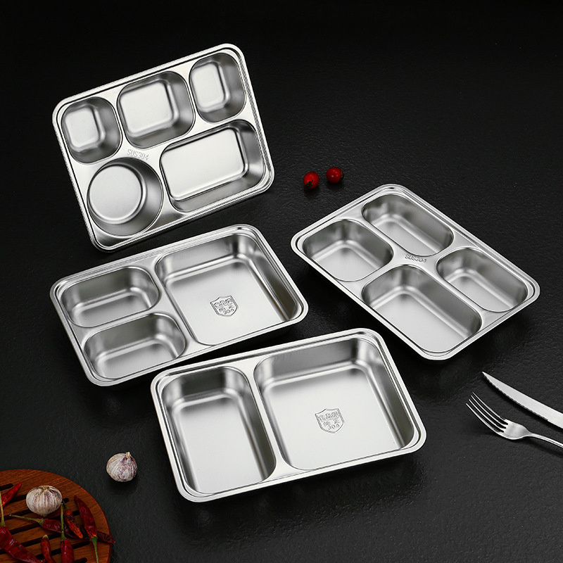 wholesale hotel hospital school 3 divided plate lunch tray divided serving dish metal stainless steel food tray with lid