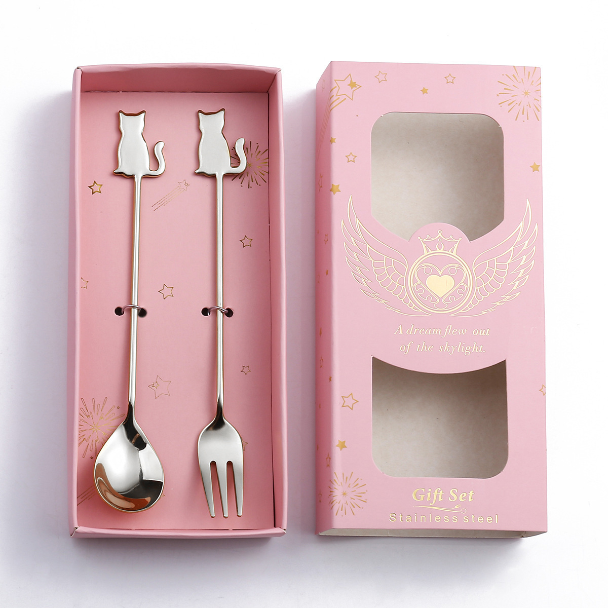 Creative Cat Fish Shape Luxury High Quality Gold Silver Stainless Steel Cutlery Set Spoon and Fork Set Wedding Bulk Flatware