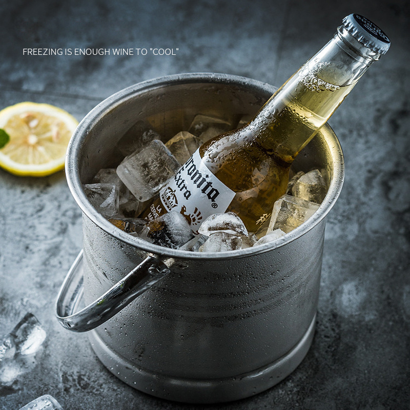 Night Club Bar Table Small Silver Champagne Bucket Metal Champagne Ice Bucket Stainless Steel Bucket for Champagne