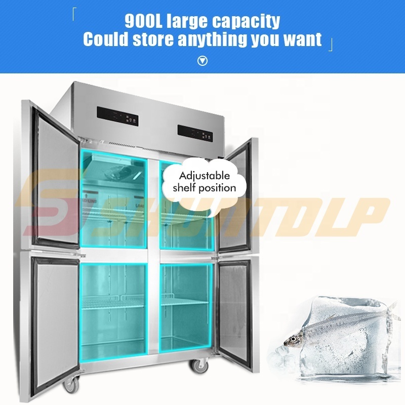 commercial double temperature freezer and chiller kitchen refrigerator ,stainless steel ,four door upright style