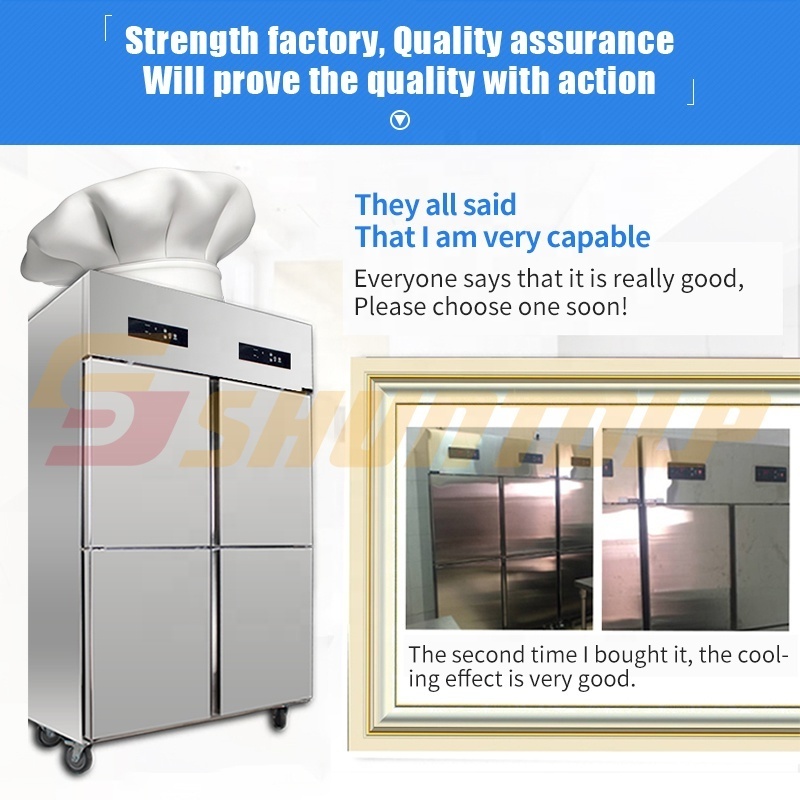 commercial double temperature freezer and chiller kitchen refrigerator ,stainless steel ,four door upright style