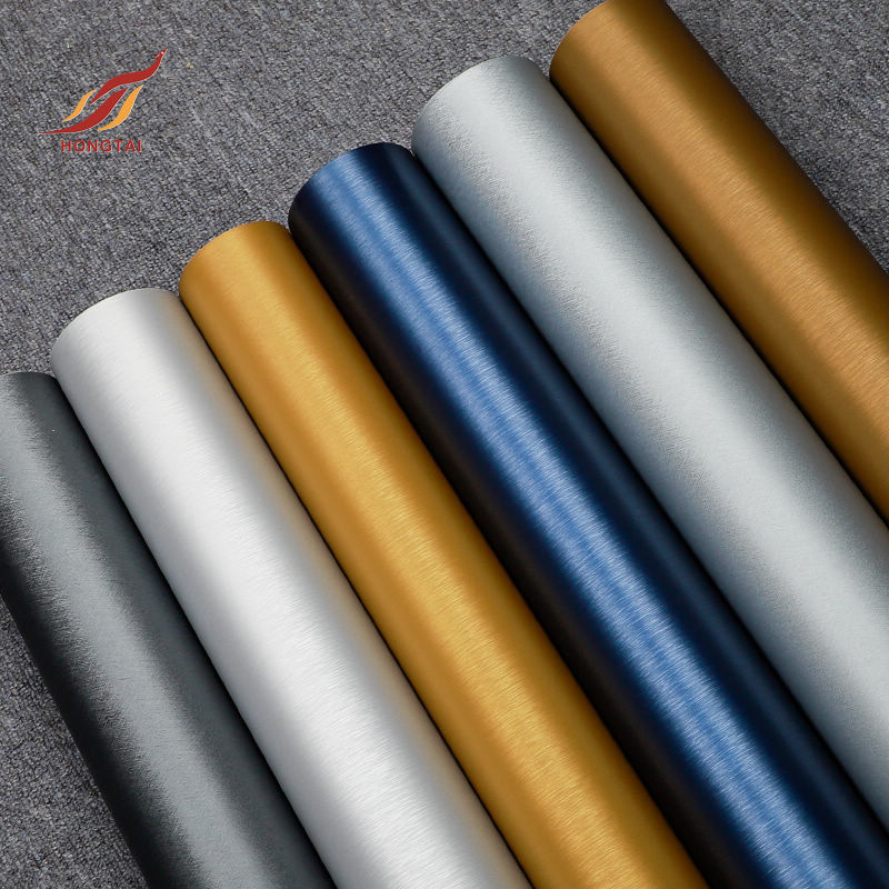 KW009 Grey metallic permanent vinyl roll 3m metallic wallpaper peel and stick silver brushed film