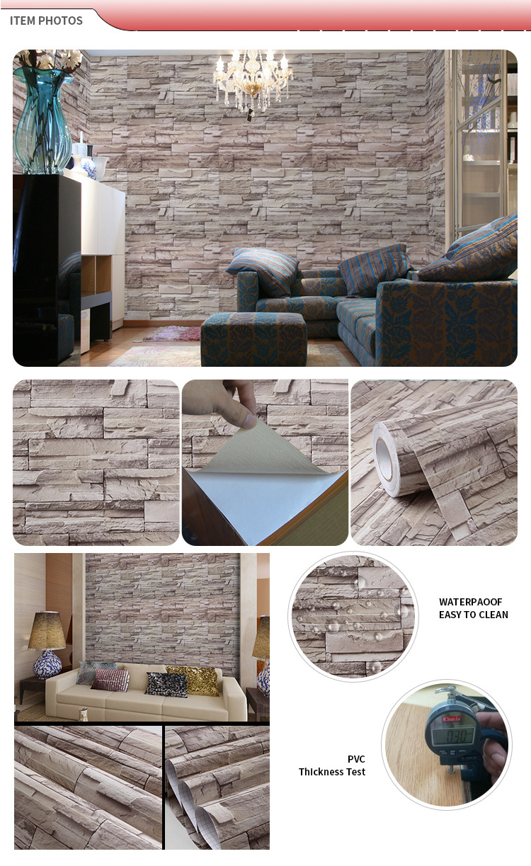 2021 Hot Selling Grey Brick Stone Restaurant Hotel Wall Decor 3D popular Brick Wallpaper