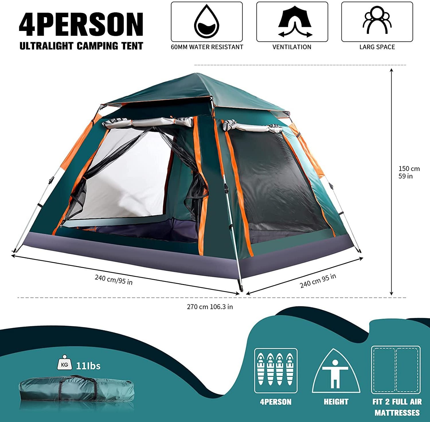 YUANFENG OEM Automatic Waterproof Family Camping Tent 3-4 Person