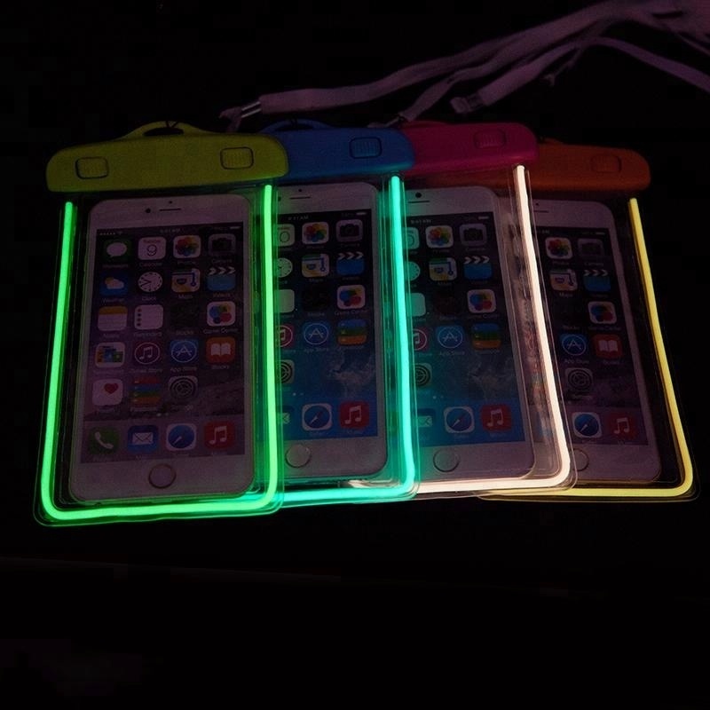 Wholesale Sensitive Touchscreen Transparent Glowing Diving Pvc Waterproof mobile phone bag cellphone case