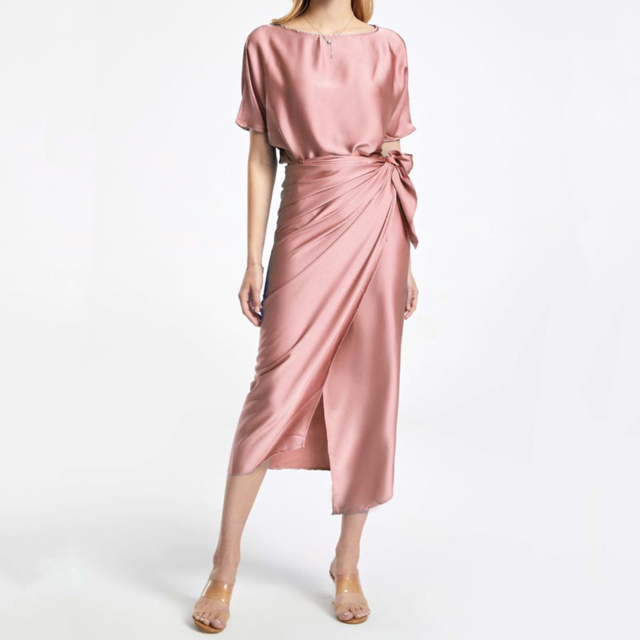 Manufacturer High Quality Luxury Satin Silk 2023 Summer Bandage Sexy Party Elegant Modest Women Casual Midi Dress