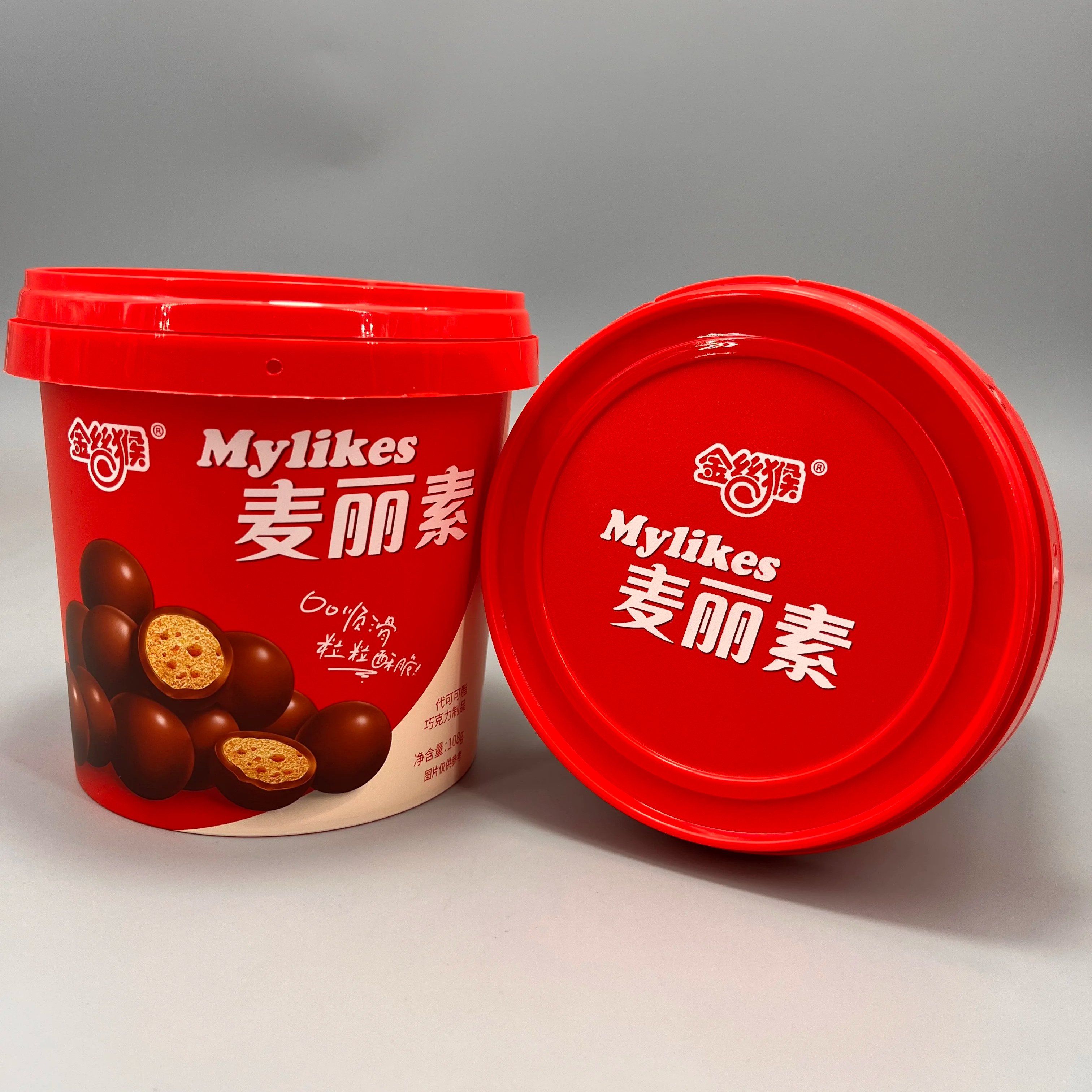 iml plastic container bucket custom in mold labeling handle container food chocolate ice cream butter plastic bucket for sale