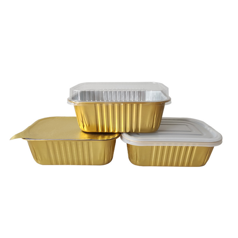 Reliable BBQ Tools Supplier Golden Thicken Baking Pans Rectangular Tin Box Disposable Aluminum Foil Lunch Box