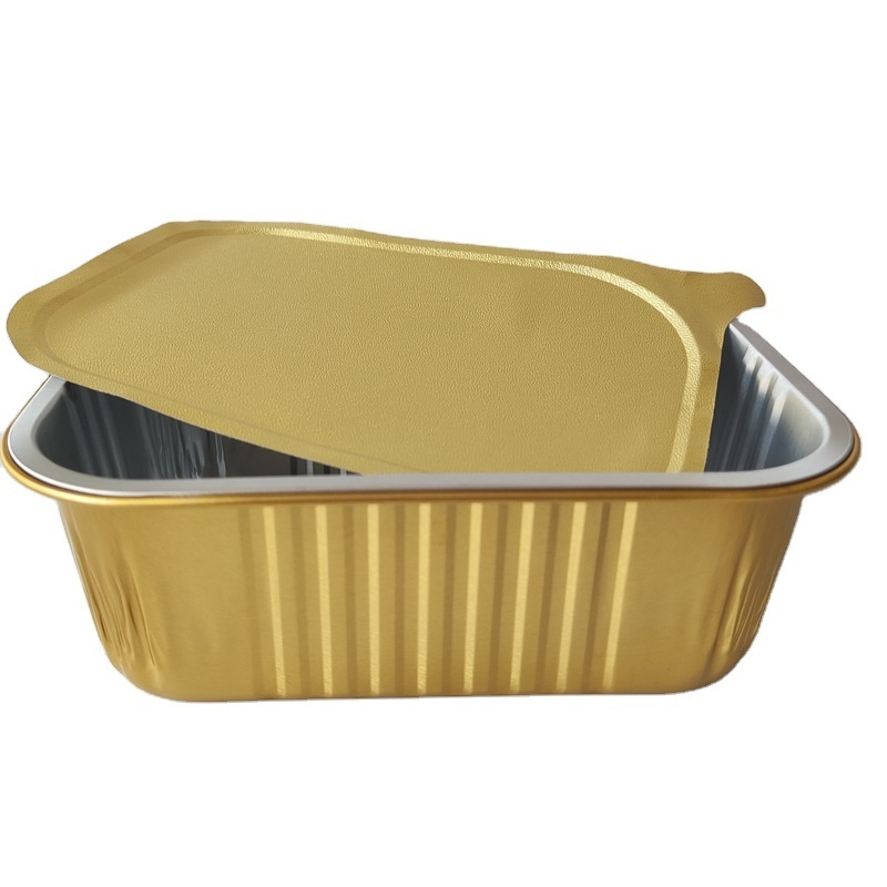 Reliable BBQ Tools Supplier Golden Thicken Baking Pans Rectangular Tin Box Disposable Aluminum Foil Lunch Box