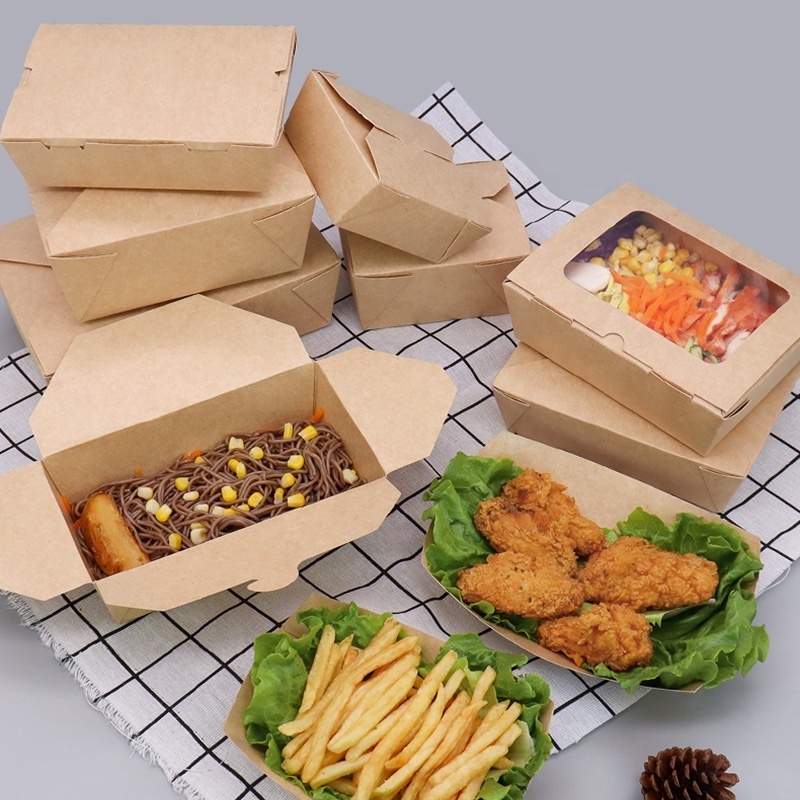 take out fast food packaging paper boxes takeaway food paper salad noodles lunch box for sale