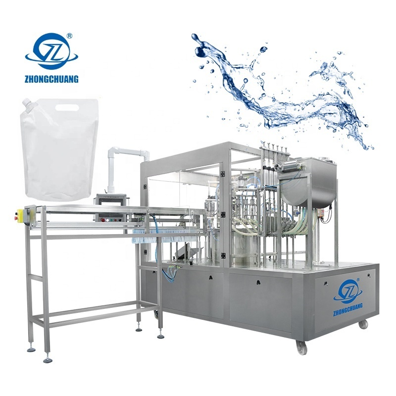 Factory Price Full Automatic Fill Soft Drinks Fruit Juice Puree Screw Capped Handle Spout Pouch Filling and Capping Machine