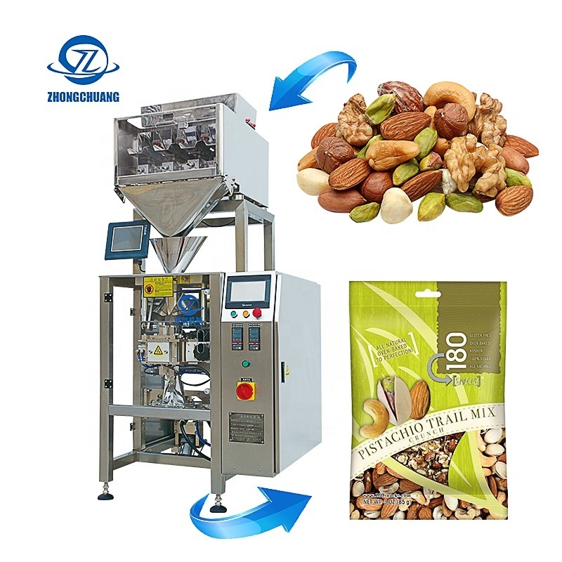 Vertical Vffs Solid Small Bag Filling Food Coconut Wafers Biltong Cracker Chickpeas Silage Gummy Candy Packaging Machine