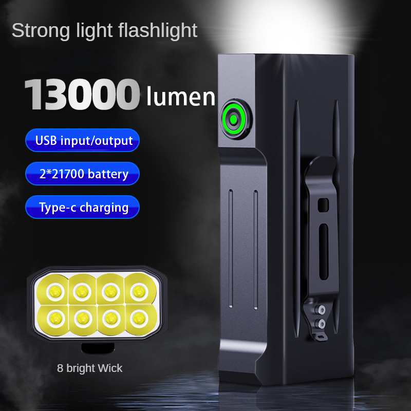 LED Square Tactical Flashlight 13000 Lumens Super Bright Powerful Torchlight Large Capacity USB Rechargeable Camping Torch light